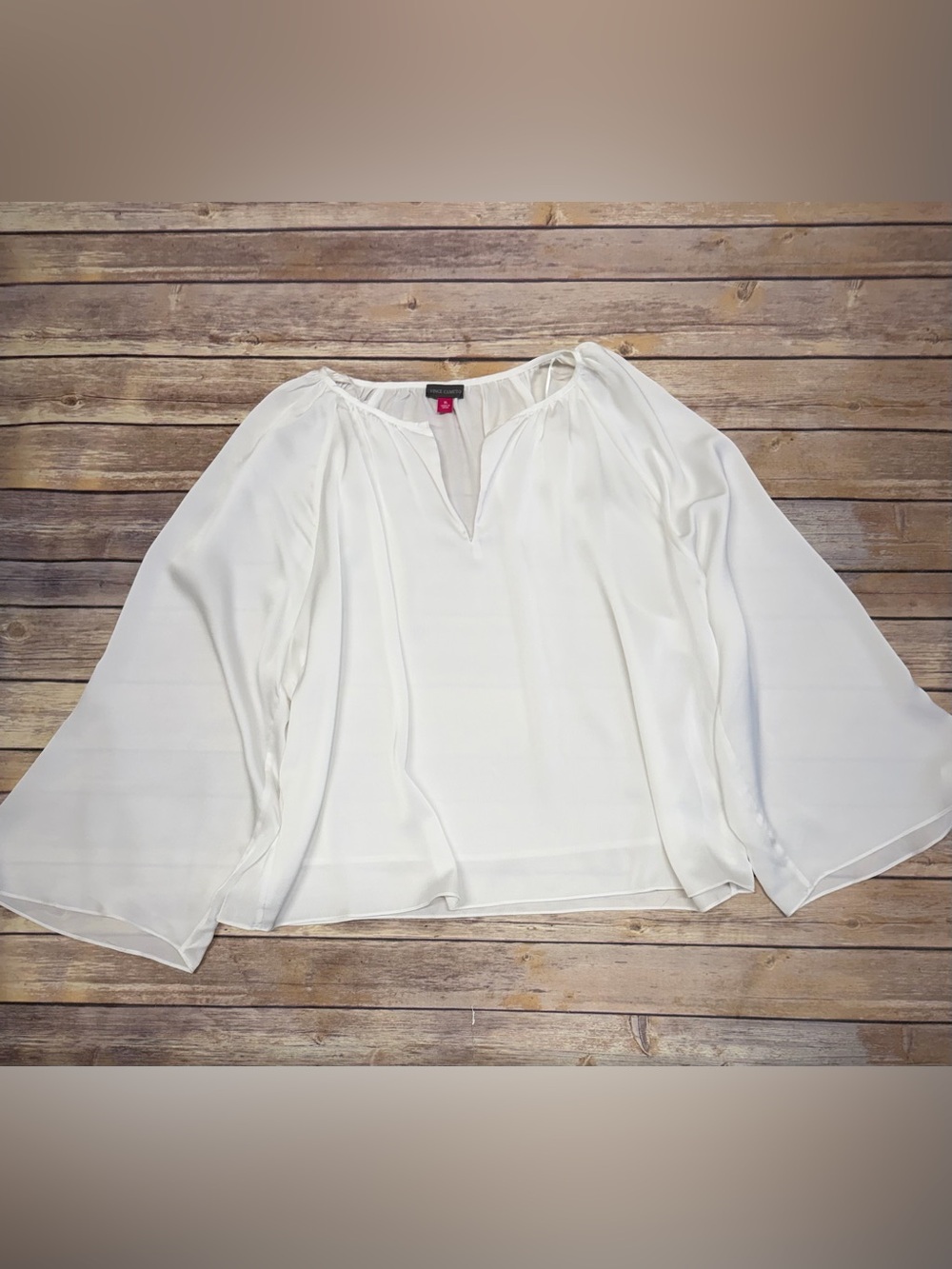 Vince Camuto Womens Satin Split Neck Flutter Sleeves Blouse Top New Ivory XL